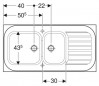 Roman sink with two basins and a drainer 1200x600mm.