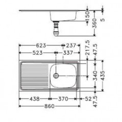 Fregadero de acero inoxidable incorporado 1 tazón 1 escurridor 860x435mm - ESX611-86