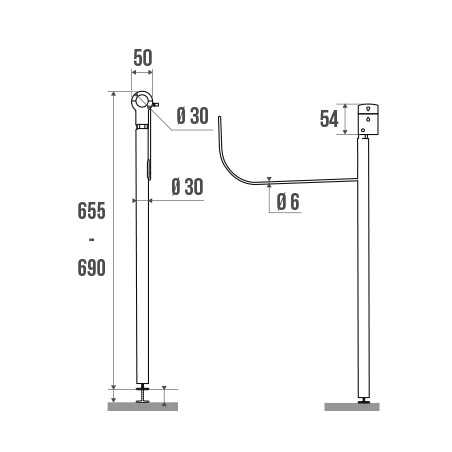 Béquille de soutien pour barre d\'appui en Aluminium époxy blanc.