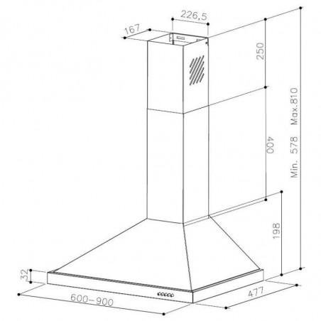 Hotte décorative 60cm 400M3/H Inox.