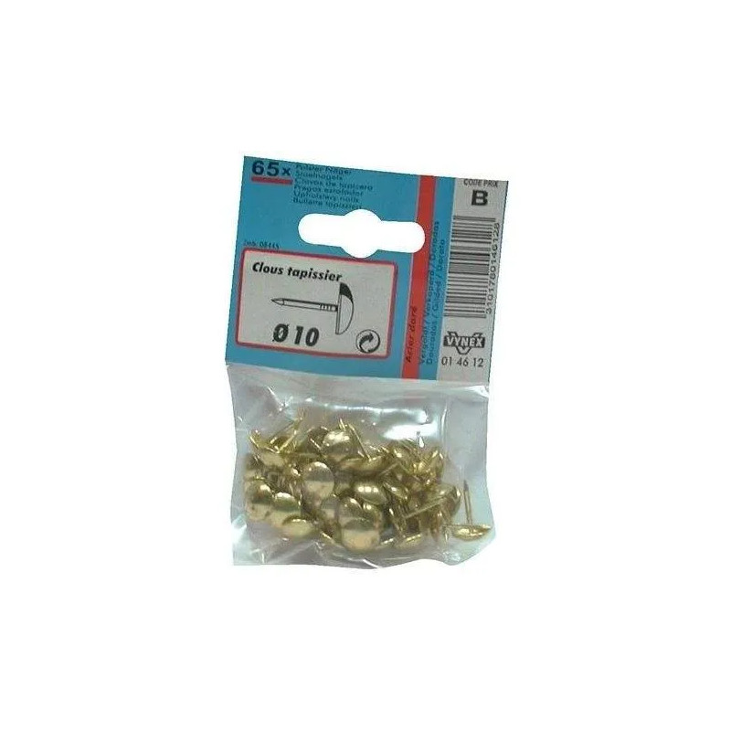 Chiodi per tappezzeria, acciaio placcato oro 10mm SC, diametro 10mm, 65 pezzi