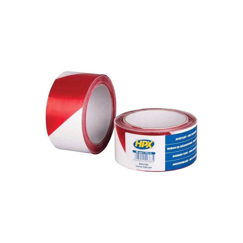 Boundary tape, white and red, 50 mm x 100m, RUBALISE