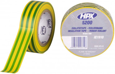 Cinta aislante de PVC TAPE 5200, verde amarilla, 19mm x 10m