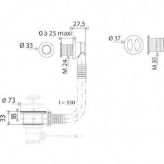 Overflow pipe with 25 and 30mm diameter cover