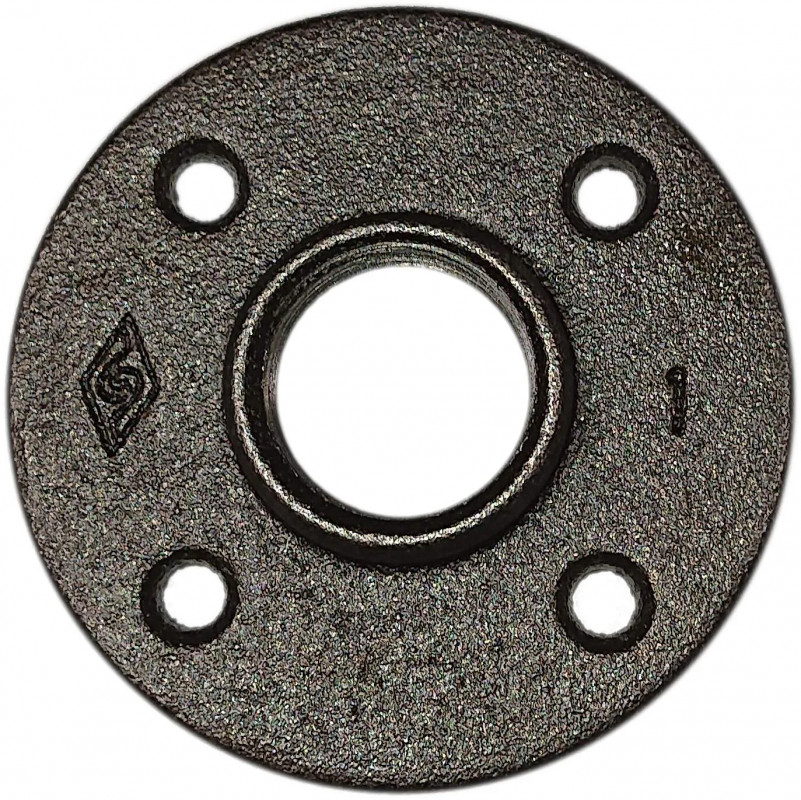 Black round threaded flange 26x34 with 4 fixing holes