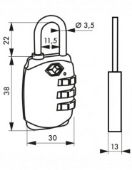 Padlock 30 TSA combination lock 3 rings