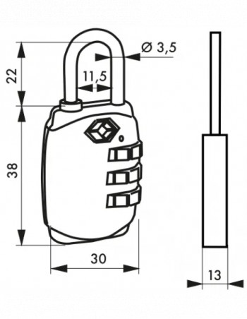 Candado 30 con la combinación TSA 3 anillos