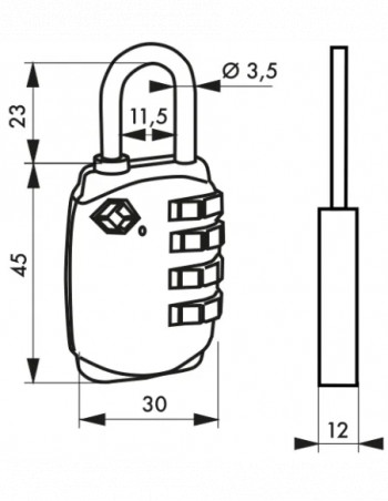 Candado 30 con la combinación de 4 virolas de la TSA