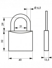 Candado de aluminio máximo 40mm, 2 llaves