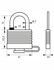 Lucchetto SEA LINE 35, grillo in acciaio inossidabile, 2 chiavi