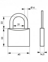 Cadenas Type 1, 40 mm, anse acier, 2 clés