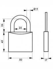 Padlock Type 1, 50mm, steel shackle, 2 keys