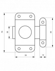 Door bolt, auto, galvanized steel, 35mm