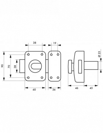 Lock APACHE, knob and cylinder, 45mm, gold epoxy, 3 keys