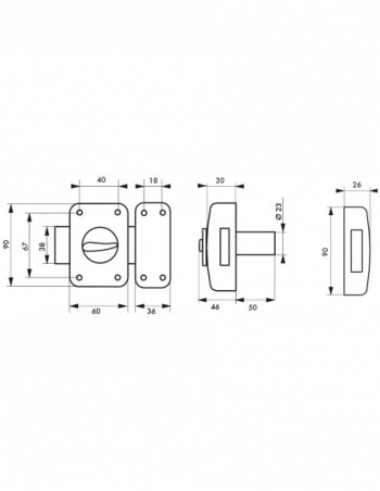 Verrou CORVETTE, bouton cylindre 50 mm, epoxy or, 3 clés