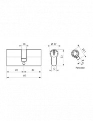 Shell of 2 STANDARD PROFILE cylinders, 30x30, S ENT, 6 keys