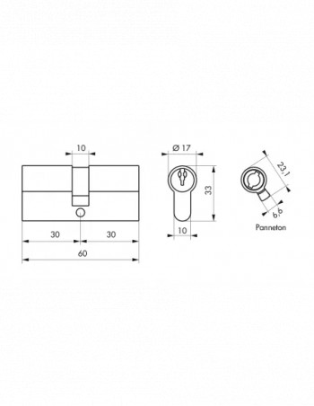 Shell of 2 STANDARD PROFILE cylinders, 30x30, S ENT, 6 keys