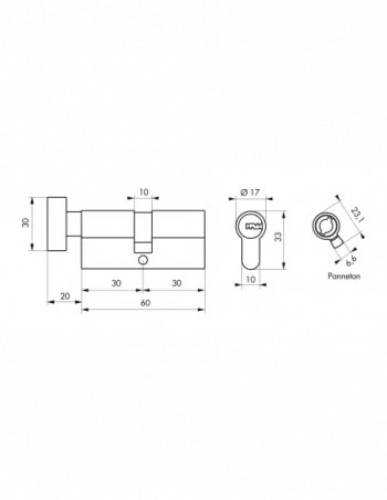 Cylinder PROFILE TRAFIC 6, nickel plated V, 30x30, button, 5 keys