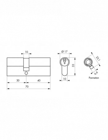 Cilindro PROFILO EUROPEO, ottone, 30x40 mm, 3 chiavi BB1