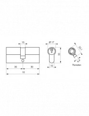 Cilindro STD PROFILE, latón niquelado, 30x30 mm, 3 llaves