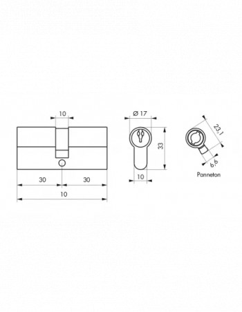 Cylindre PROFILE STD, laiton nickelé, 30x30 mm, 3 clés