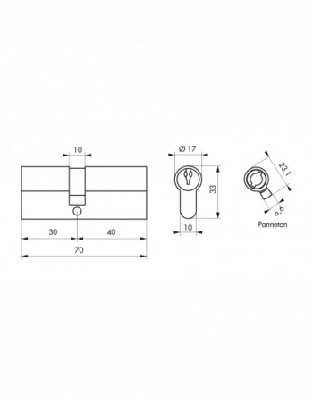 Cylinder PROFILE STD, nickel-plated brass, 30x40 mm, 3 keys