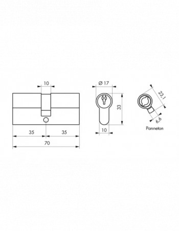 Cilindro STD PROFILE, latón niquelado, 35x35 mm, 3 llaves