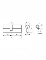 Cylinder PROFILE STD, nickel-plated brass, 35x45 mm, 3 keys