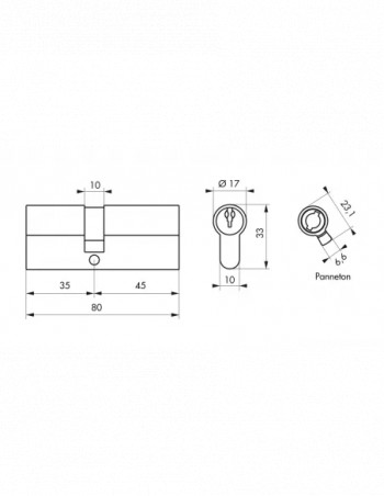 Zylinder PROFILE STD, Messing vernickelt, 35x45 mm, 3 Schlüssel