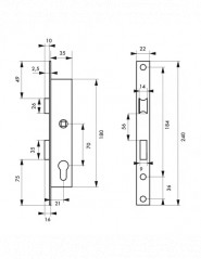 Recessed lock box for metal door, 22mm axis L.40 E.70, reversible