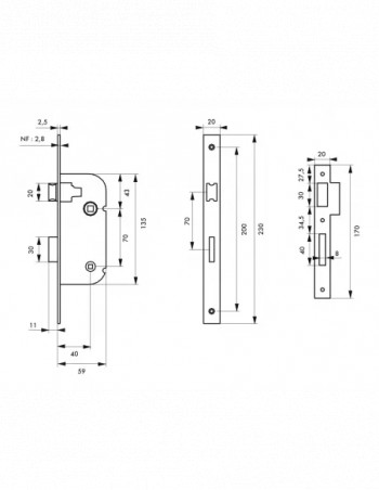 Einsteckschloss, Achse 40mm, mit V/BR-Verschluss, epoxy Bronze