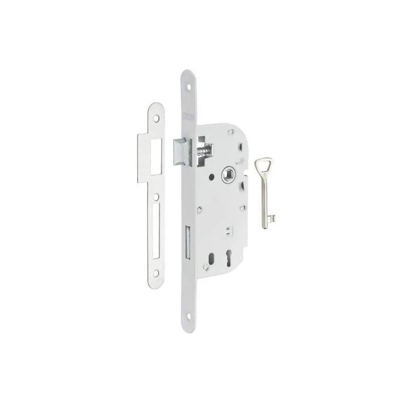 Mortice lock, 40mm axis, BR dead bolt, white, 1 key