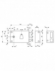 Cerradura de cerrojo, 1/2 vuelta, 140x82mm, derecha, 1 llaves