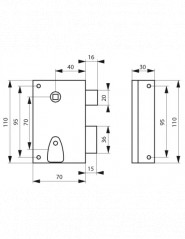 Vertical surface lock, deadbolt, 1/2 turn, 70x110, right, 1 key