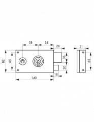 Serratura per cancelli, catenaccio 1/2 giro, zincata, 140x82, destra