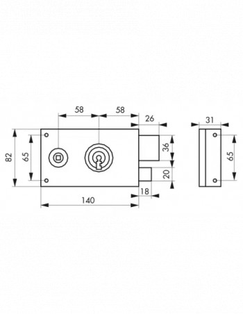 Lock for gate, 1/2 turn deadbolt, zinc plated, 140x82, right