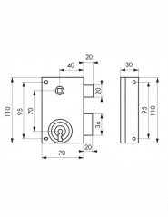 Lock for gate, 1/2 turn deadbolt, zinc plated, 70x110, right