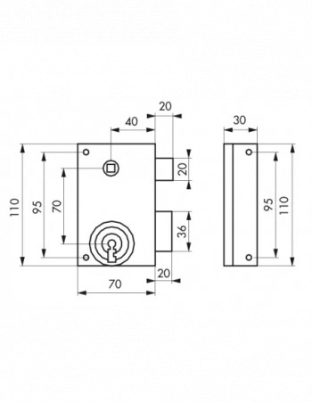 Lock for gate, 1/2 turn deadbolt, zinc plated, 70x110, right