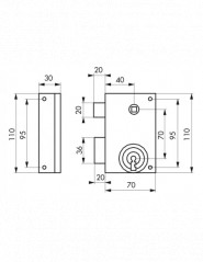 Lock for gate, 1/2 turn deadbolt, zinc plated, 70x110, left