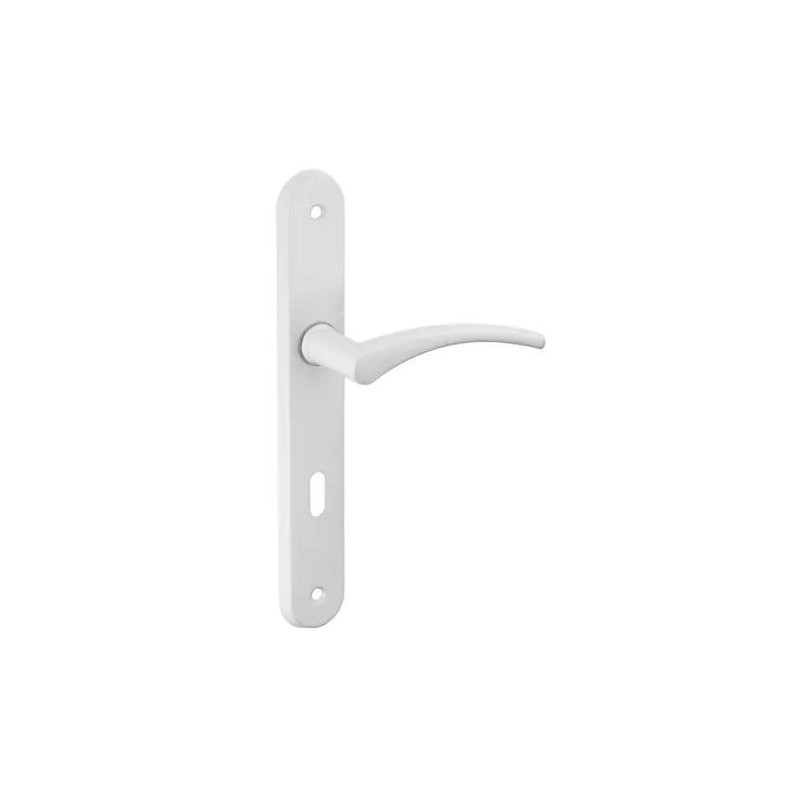 Steel door handle, Hebe, white lacquered, E195, with keyhole