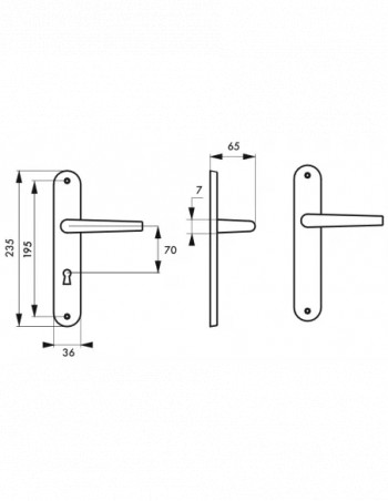 Steel door handle, Hebe, white lacquered, E195, with keyhole