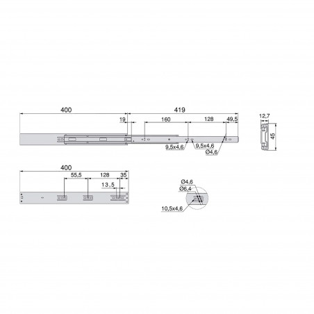 Coppie di guide per cassetti con cuscinetti a sfera, 45 x 400 mm ammortizzati