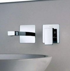 2-hole wall-mounted chrome basin mixer with 19cm spout PLAZA