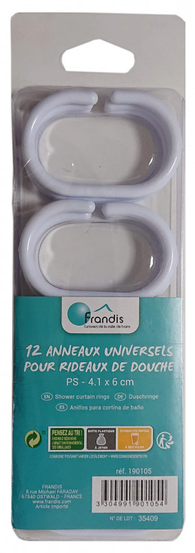 12 Anelli per tenda da doccia bianchi, 4,1 x 6 cm 