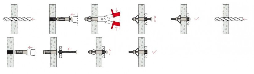 Taco metálico para cuerpos huecos HM 6x37 S con tornillo 6x45, 4 piezas