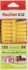 Cheville nylon PC jaune 6x27 mm pour vis bois, 100 pièces