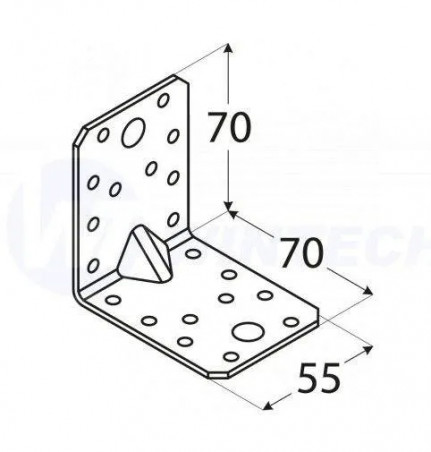 Equerre galva d'assemblage renforcée 70x70x55x2.5 mm