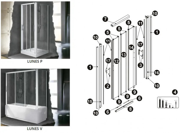 Horizontal gasket kit for shower enclosure LUNES P, V