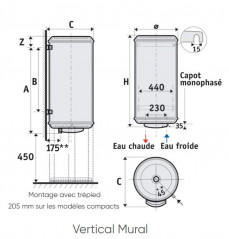 Calentador de agua eléctrico monofásico vertical de 50L ZENEO Hybrid