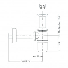 Bottle trap white, for sink drain 40x49